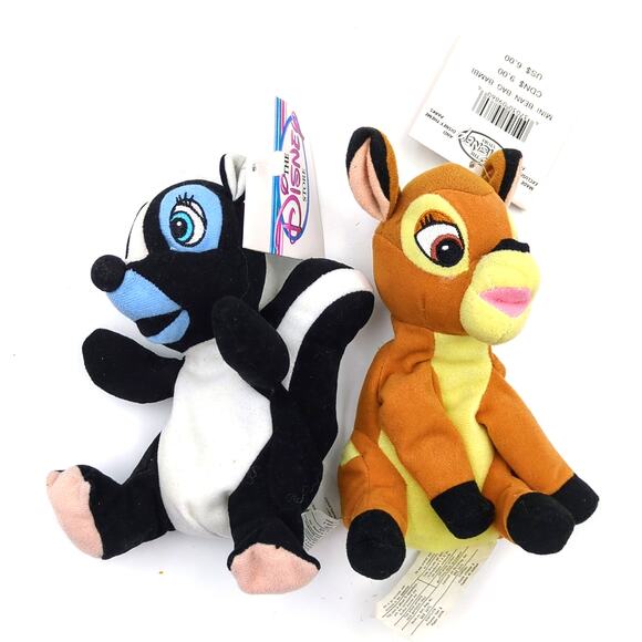 Bambi Flower Mini 7" Bean Bag Plush Deer Skunk NWT Disney Store Stuffed Animals - Picture 2 of 3